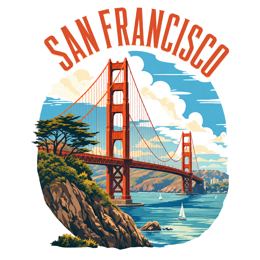 Magnifique T-shirt San Francisco Golden Gate Bridge - Collection Grandes Villes du Monde